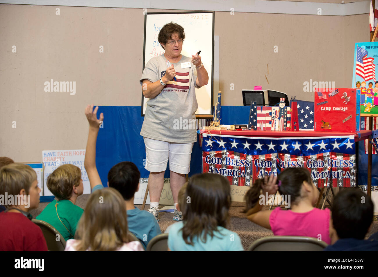 Central Texas Tea Party volunteers lead children in a one-week 'Vacation Liberty School' conservative education camp Stock Photo