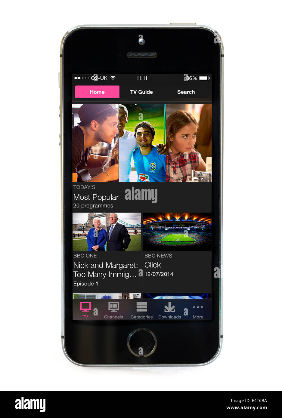 On demand television via the BBC iPlayer app on an Apple iPhone 5S Stock Photo