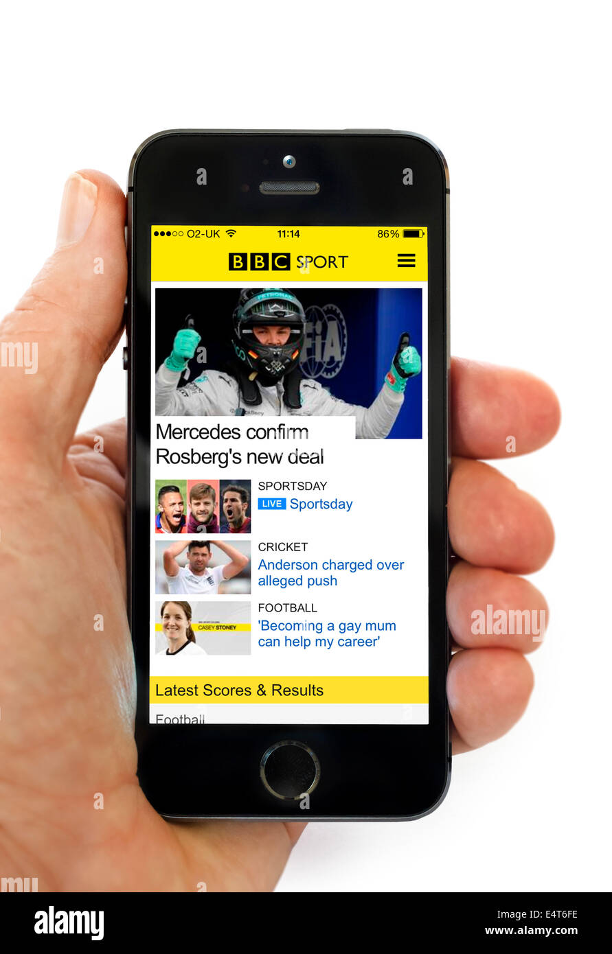 The BBC Sport app on an Apple iPhone 5S Stock Photo