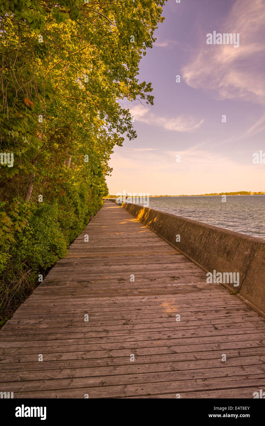The boardwalk along the south side of Ward's Island part of the Toronto Island Park. Stock Photo