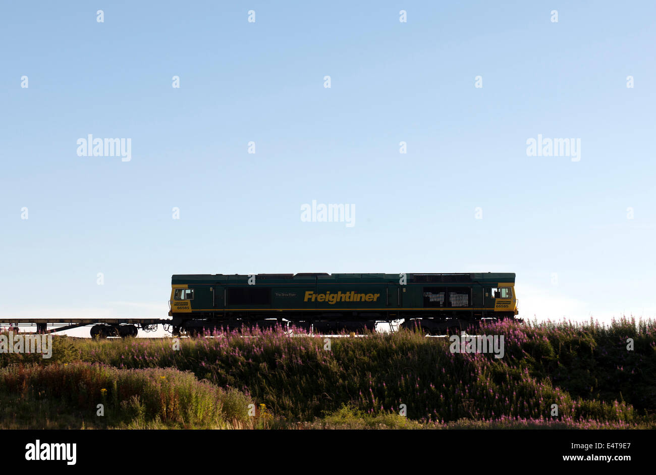 Class 66 diesel locomotive pulling a freight train up Hatton Bank, Warwickshire, UK Stock Photo