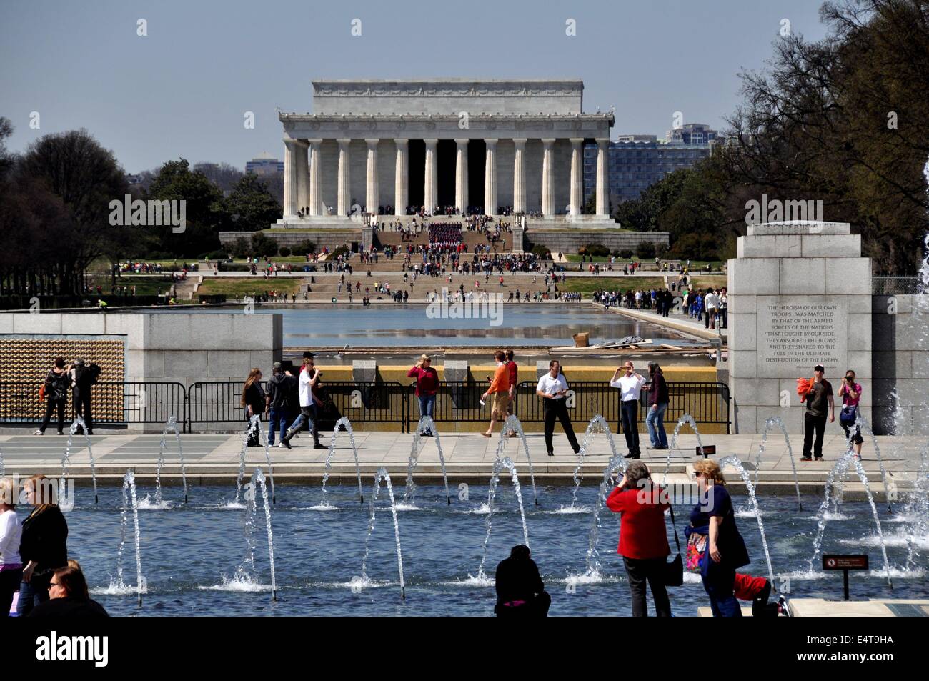 Washington, DC:  The neo-classical east front of the Lincoln Memorial at the end of the National Mall seen from the World War II Stock Photo