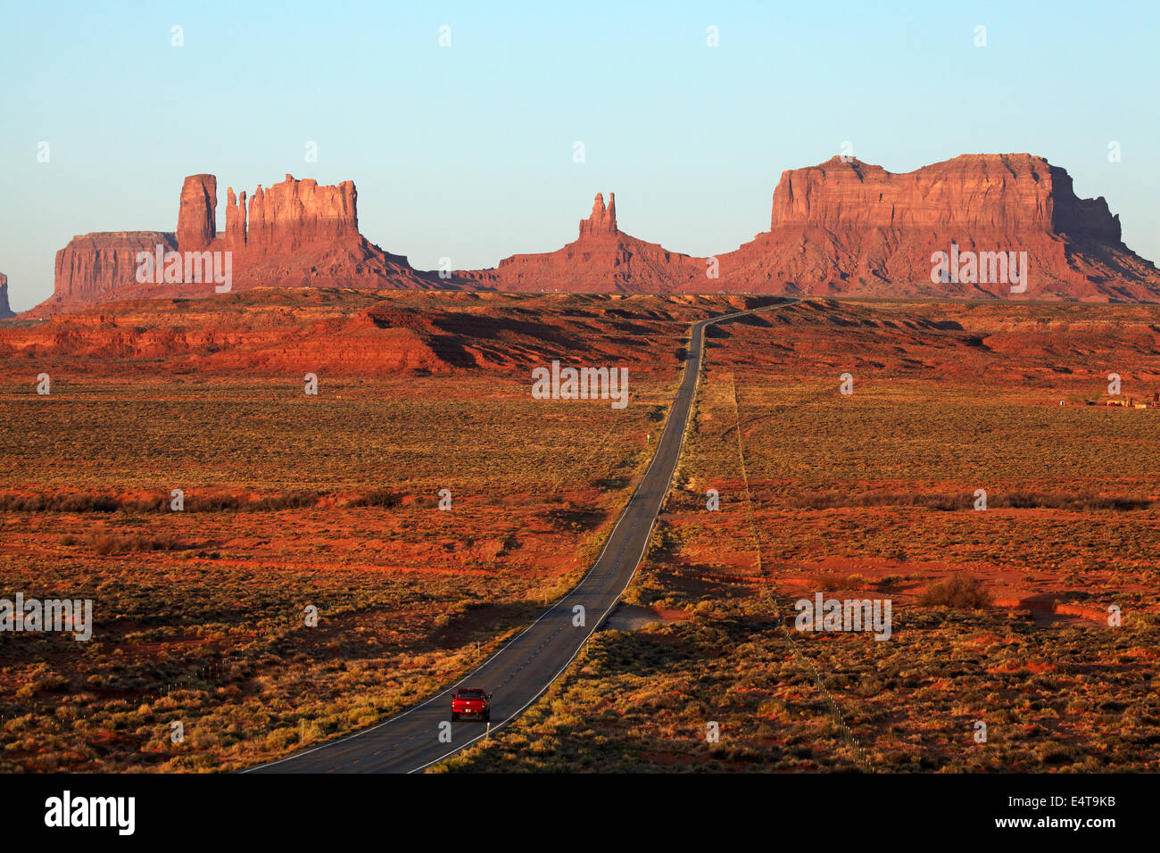 U.S. Route 163 heading towards Monument Valley, Navajo Nation, Utah, near Arizona Border, USA Stock Photo