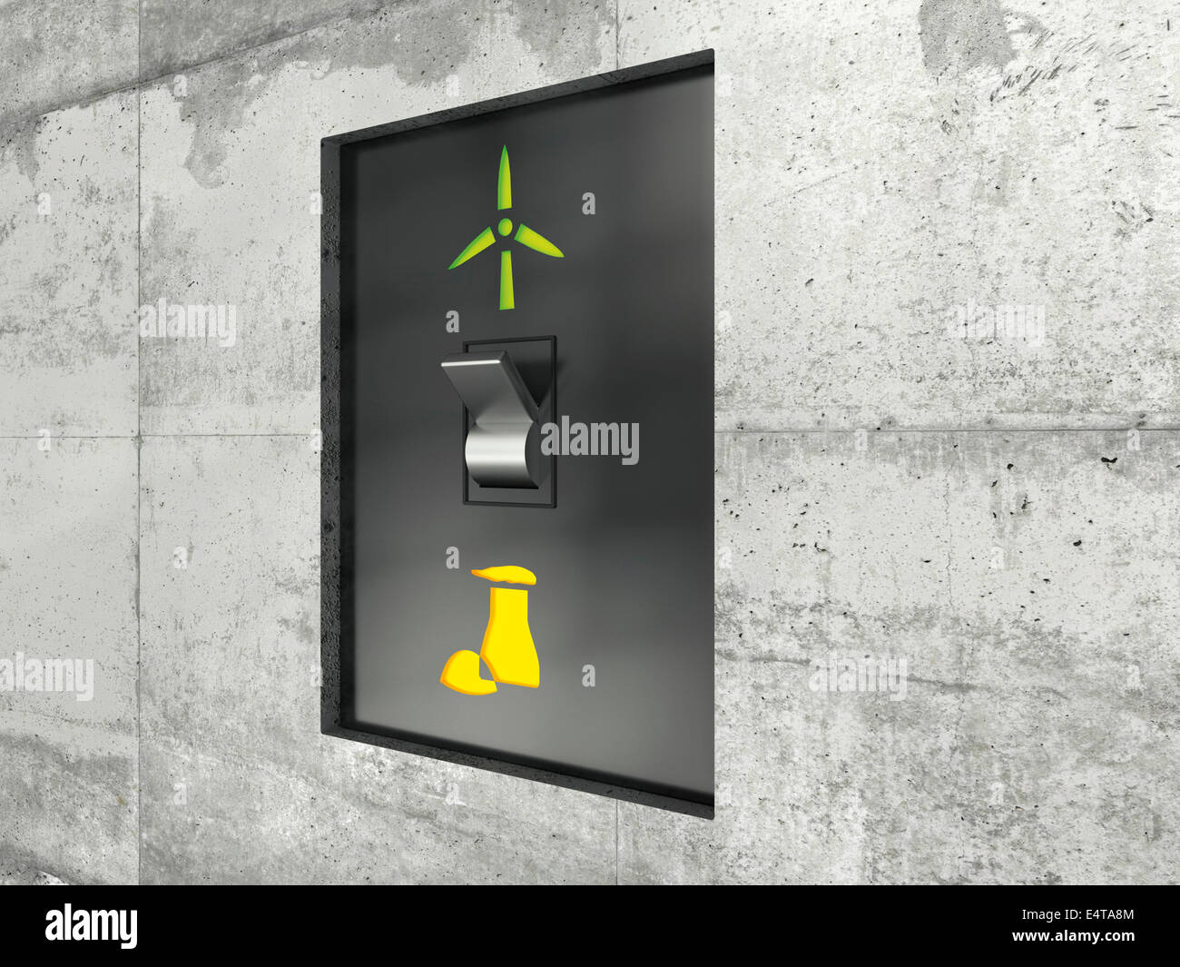 3D Illustration of Switch adjusted to Wind Energy Symbol Stock Photo