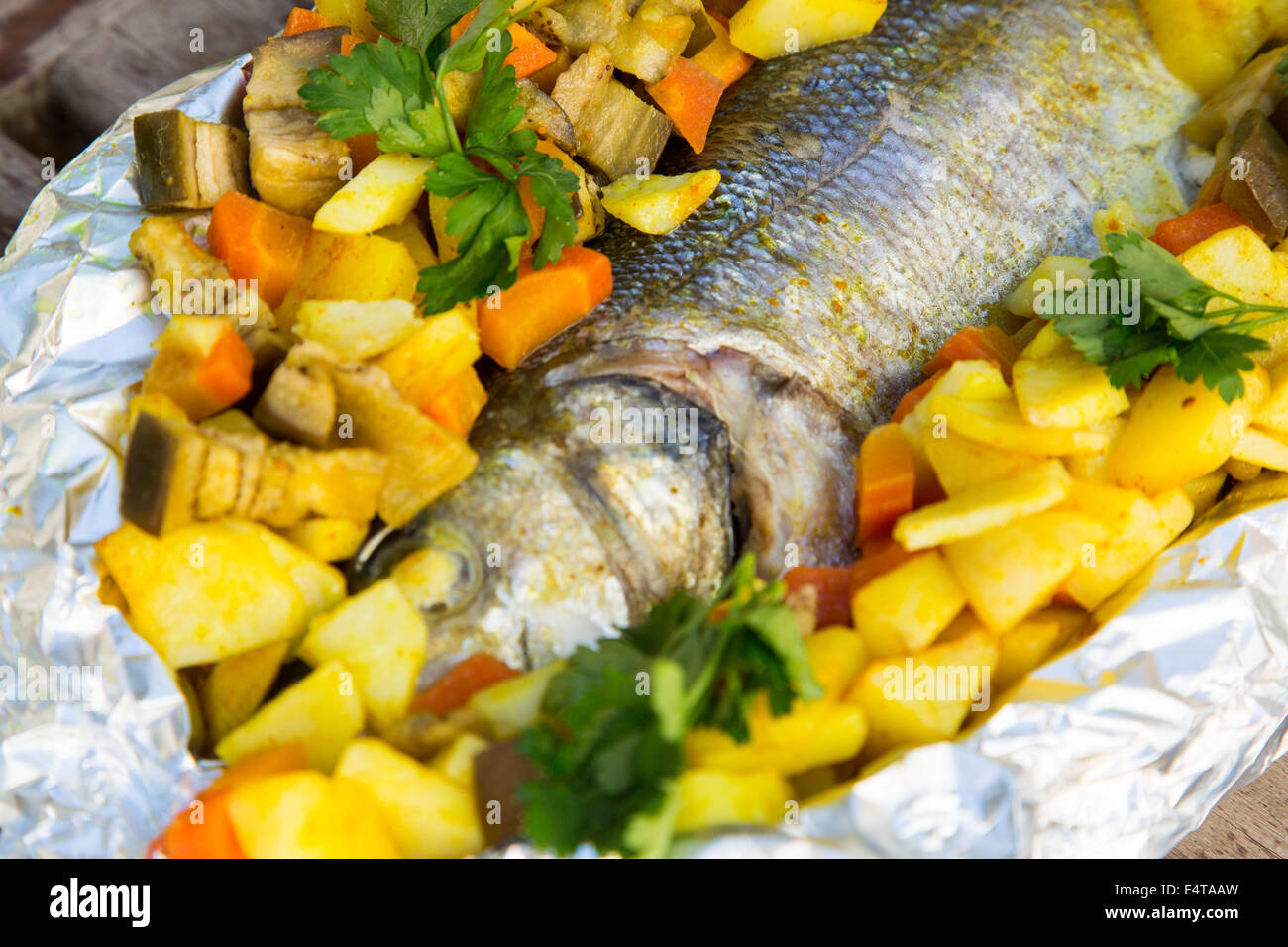 Sea bass in aluminium foil hires stock photography and images Alamy