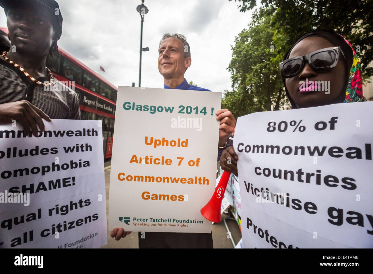 Commonwealth Games Protested Peter tatchell at a demonstration outside downing street hi-res stock ...
