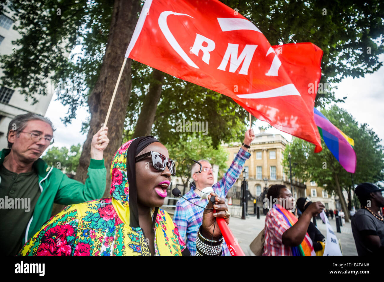 Commonwealth Games Protested Peter tatchell at a demonstration outside downing street hi-res stock ...