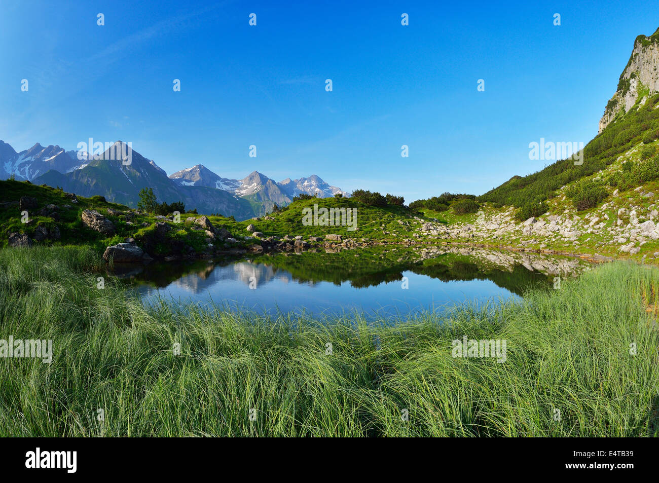 Mountain Lake in Summer, Guggersee, Obersdorf, Allgau, Alps, Swabia, Bavaria, Germany Stock Photo