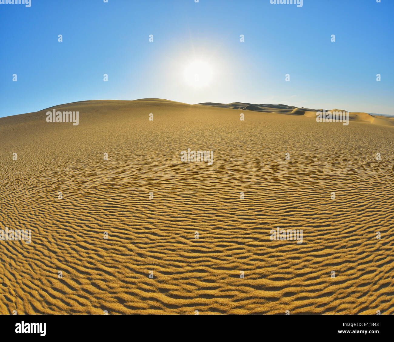 Desert Landscape with Sun, Matruh Governorate, Libyan Desert, Sahara Desert, Egypt, Africa Stock Photo