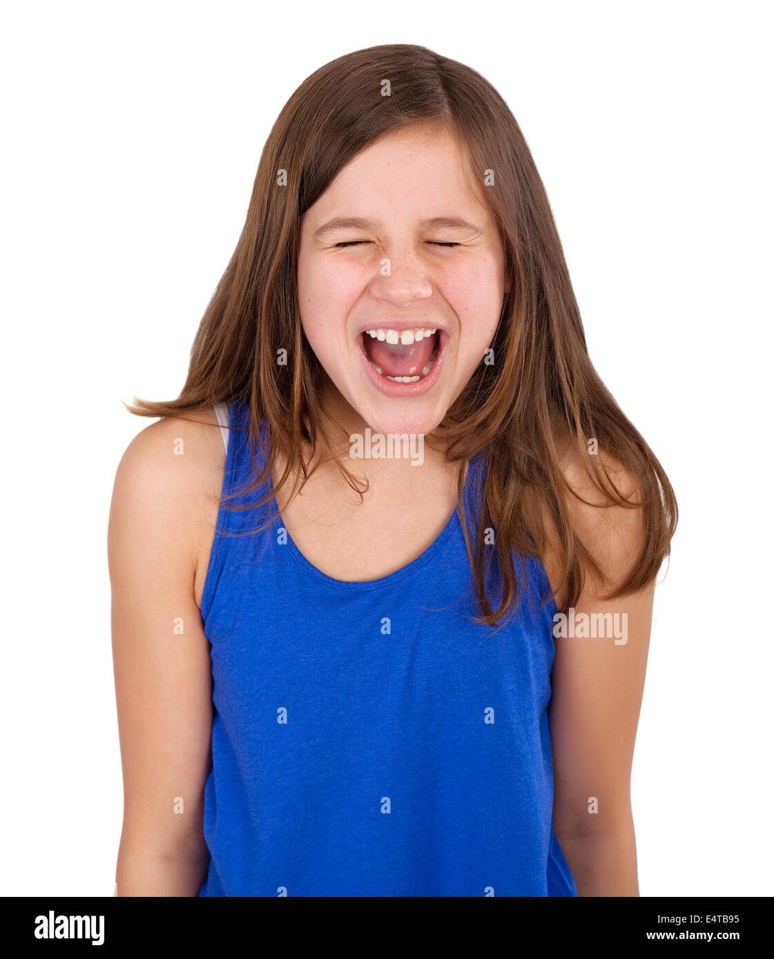 young girl screaming, isolated on white Stock Photo