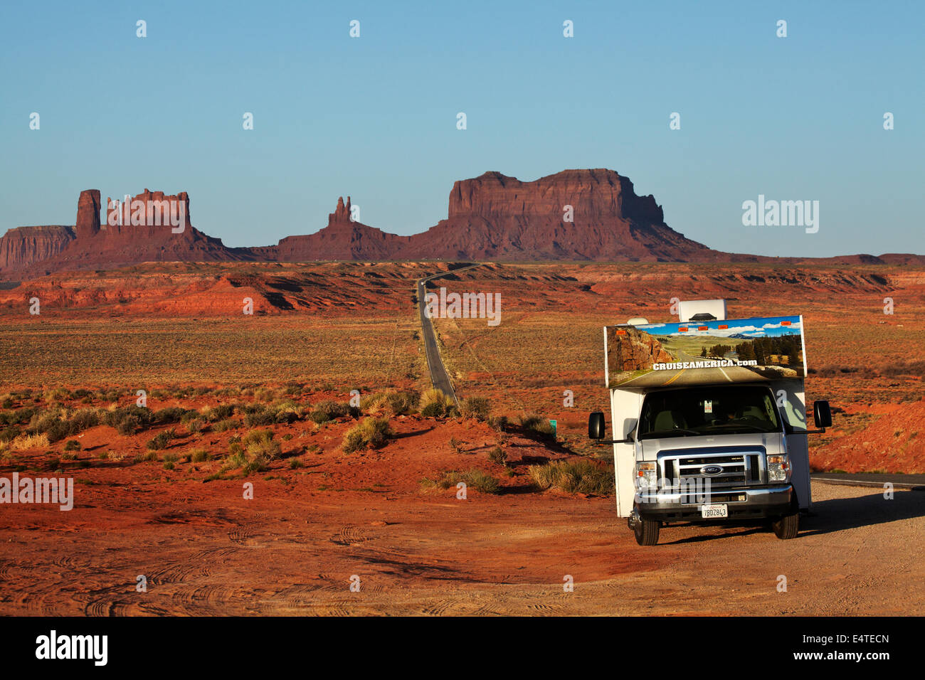 RV beside U.S. Route 163, Monument Valley, Navajo Nation, Utah, near Arizona Border, USA Stock Photo