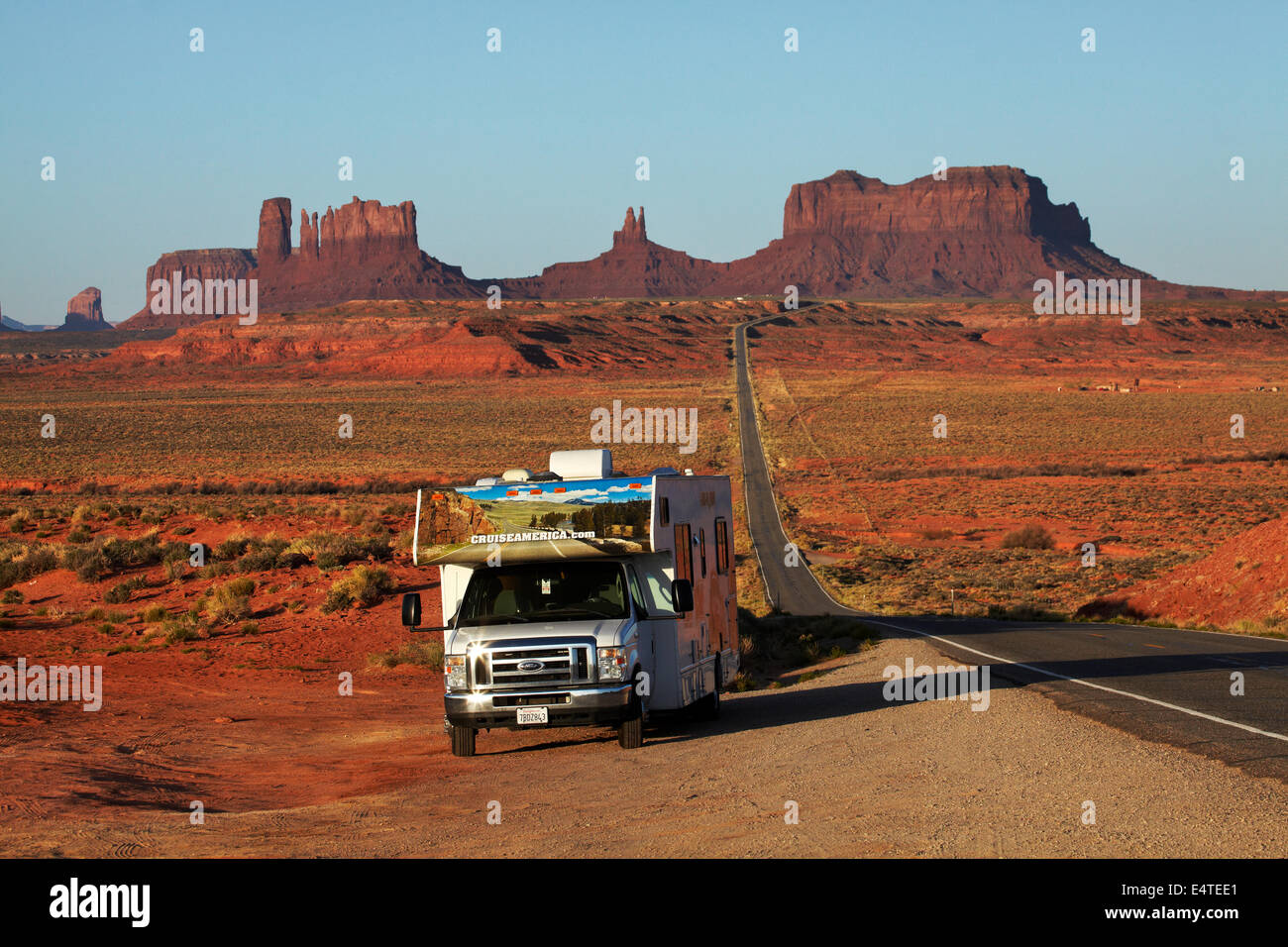 RV beside U.S. Route 163, Monument Valley, Navajo Nation, Utah, near Arizona Border, USA Stock Photo