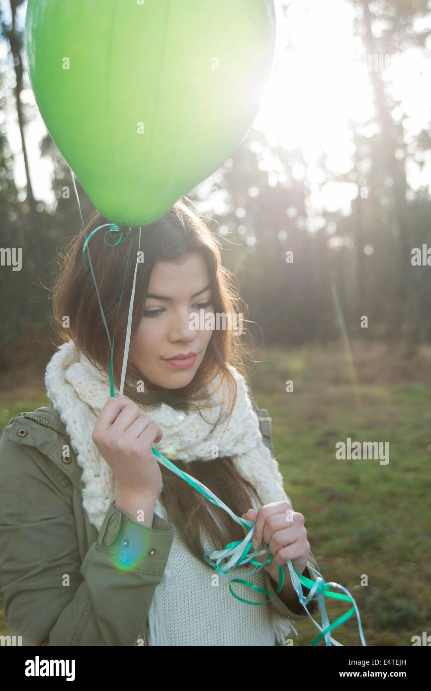 Young Woman with Balloons Outdoors, Mannheim, Baden-Wurttemberg ...