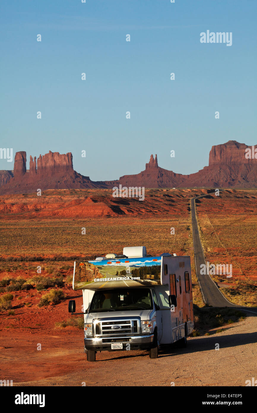 RV beside U.S. Route 163, Monument Valley, Navajo Nation, Utah, near Arizona Border, USA Stock Photo
