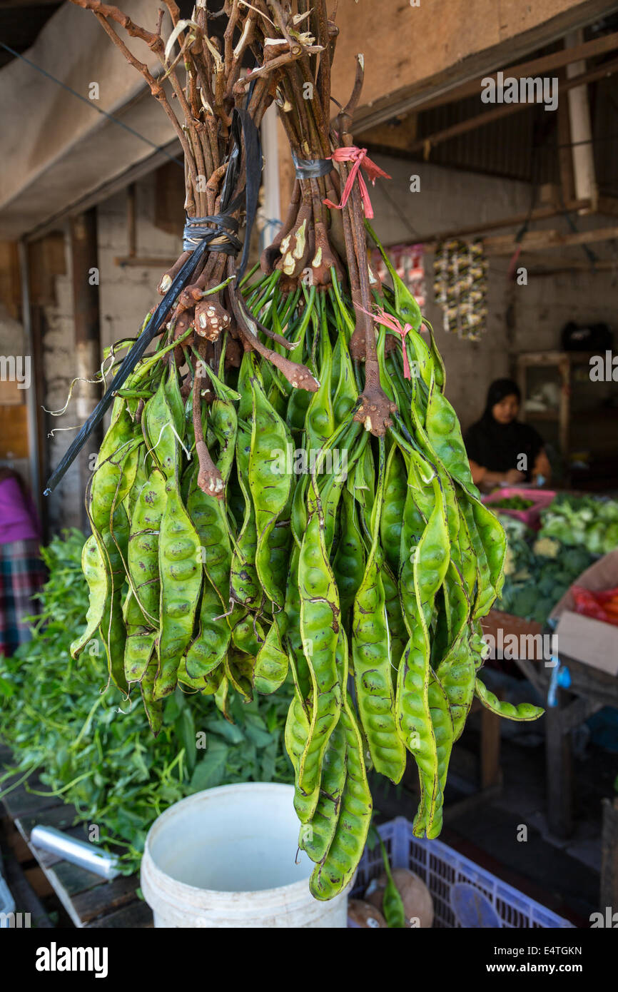 Jimbaran, Bali, Indonesia.  Petai, or Pete, Beans, also known as Bitter Bean, Stink Beans, or Twisted Cluster Beans. Stock Photo