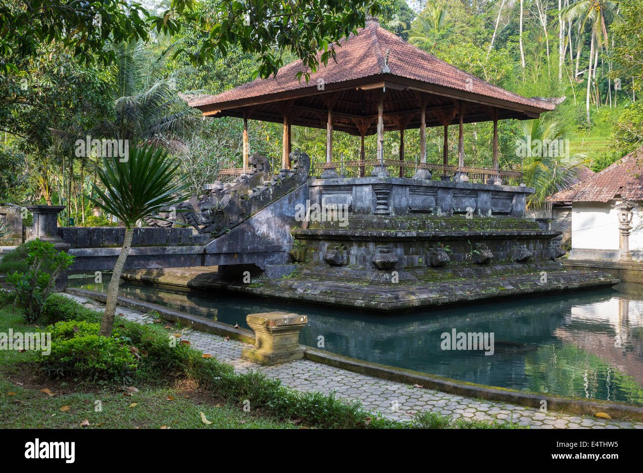 Bali, Indonesia.  Outer Pavilion at Tirta Empul, a Spring Sacred to Balinese Hindus. Stock Photo