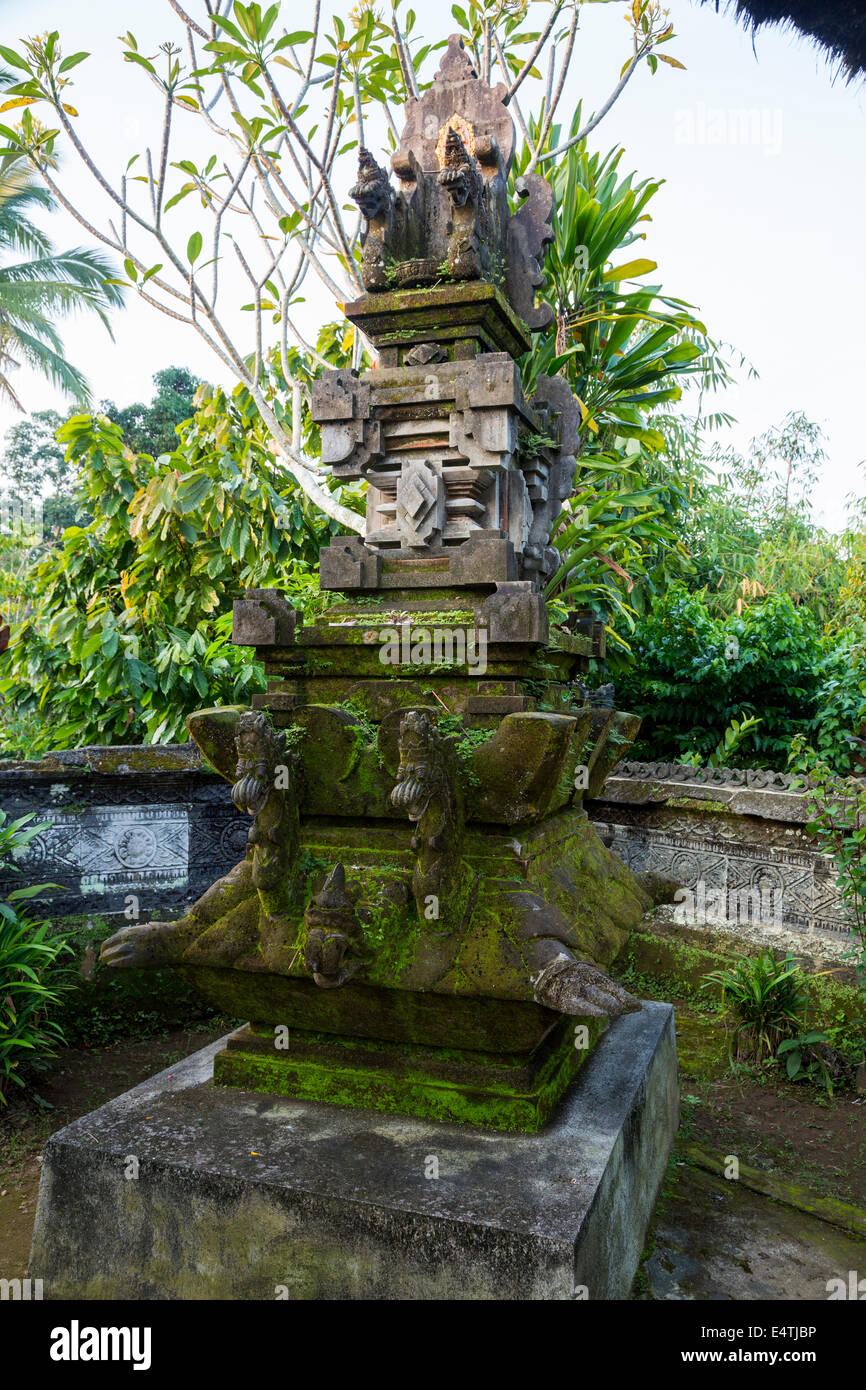 Bali, Indonesia.   Shrine to an  Ancestor inside a Hindu Balinese Village Family Compound. Stock Photo