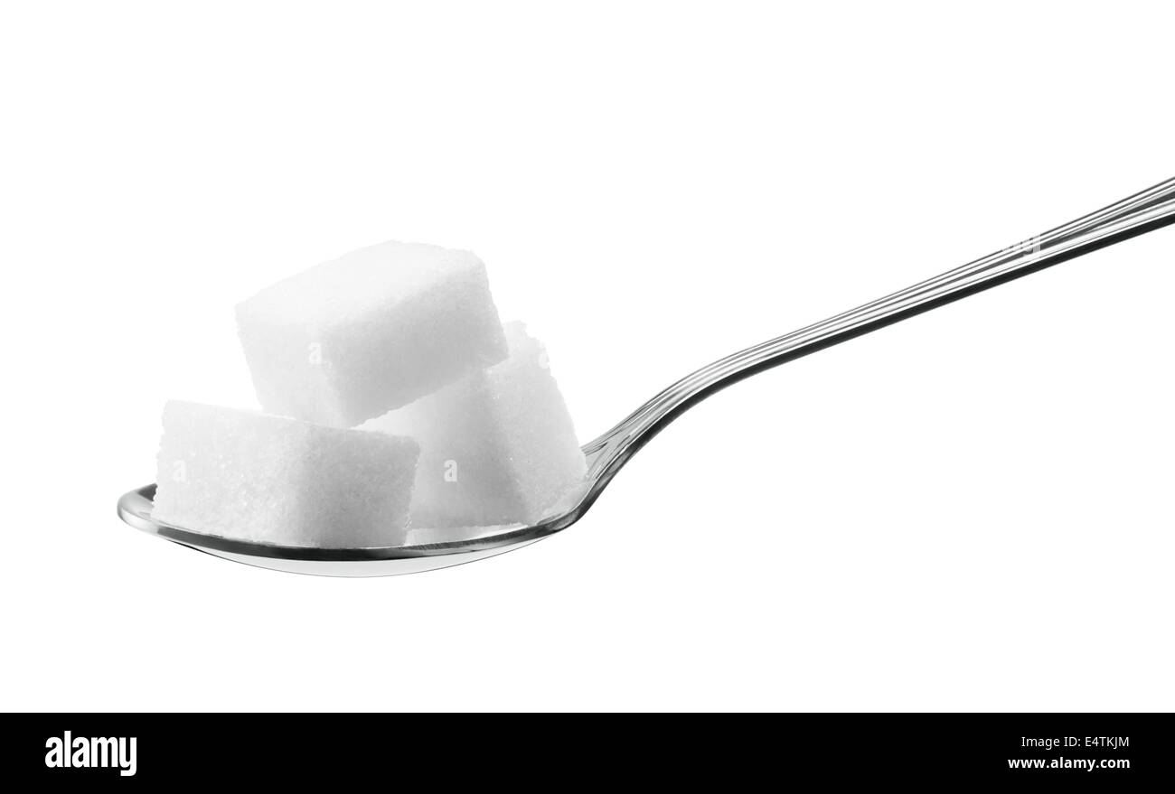 cube sugars in teaspoon isolated on white Stock Photo