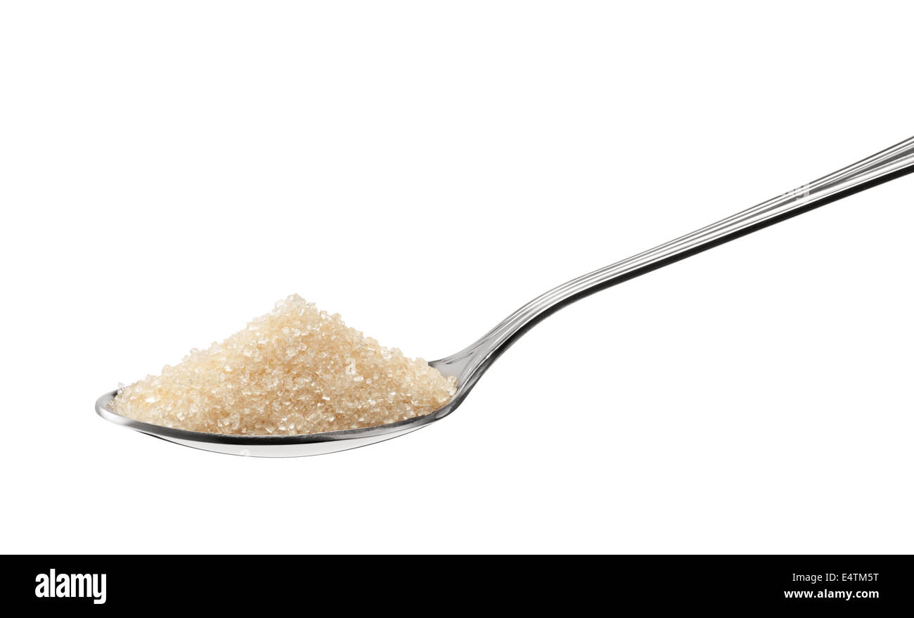 heap of brown sugar on teaspoon isolated on white Stock Photo Alamy
