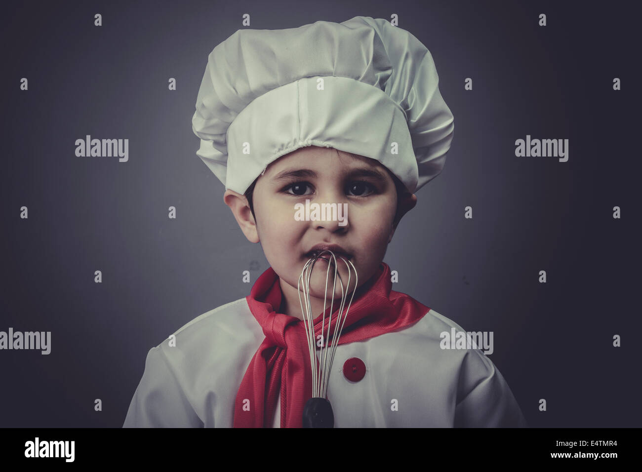 learning child dress funny chef, cooking utensils Stock Photo Alamy