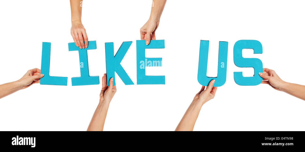 Female hands holding letters LIKE US Stock Photo Alamy