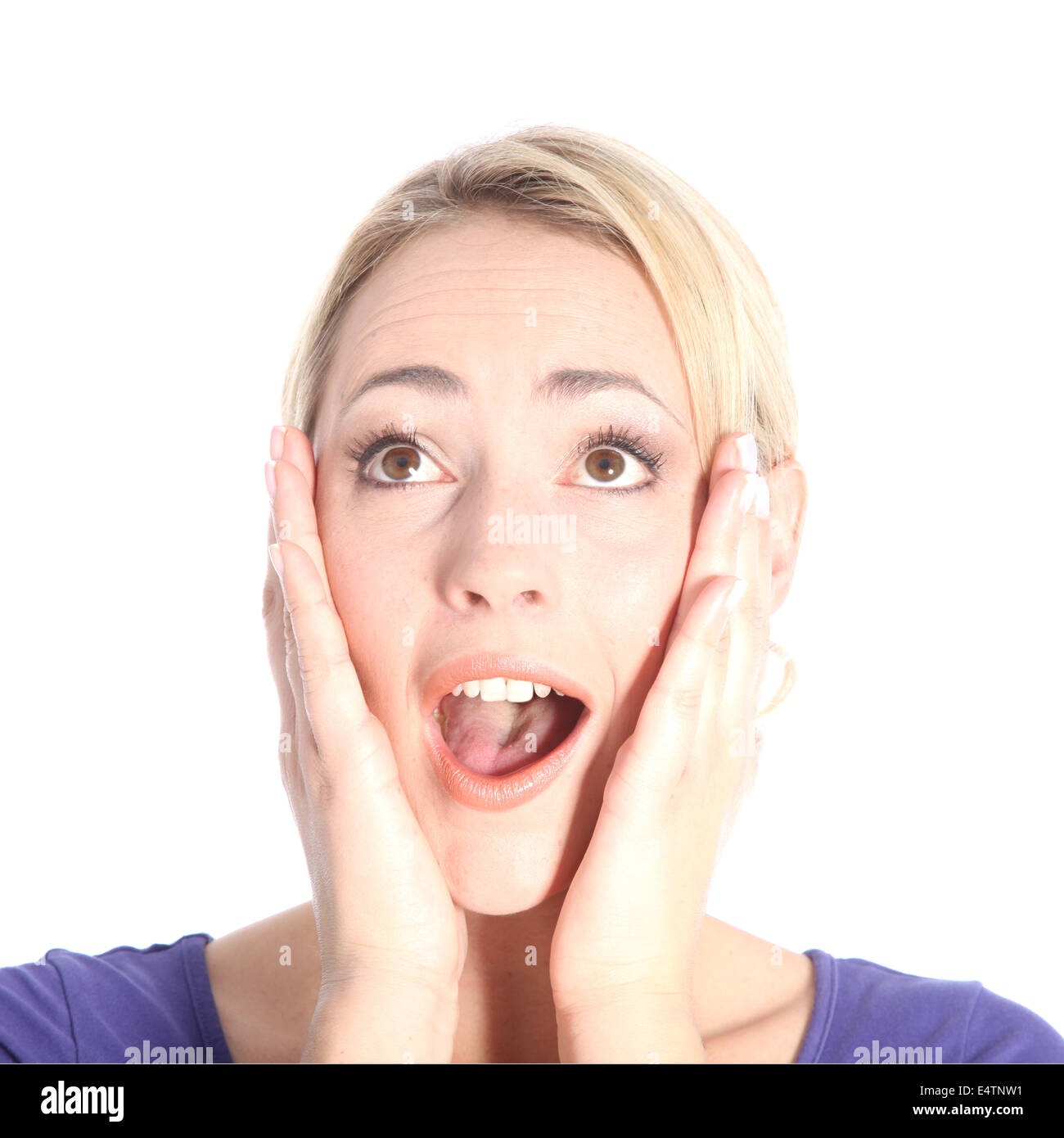 Surprised Young Blonde Woman on White Stock Photo - Alamy