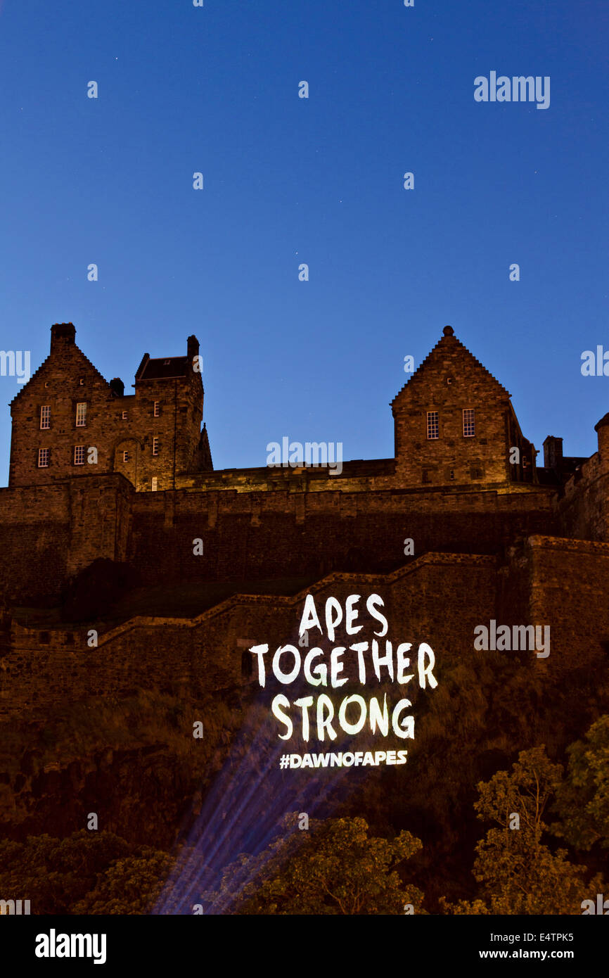 Edinburgh, Scotland, UK. 17th July, 2014. Guerrilla-style projection on Edinburgh Castle to mark the release of DAWN OF THE PLANET OF THE APES. Projection commissioned by psLIVE. Edinburgh, Scotland, UK, 17th July, 2014 Credit:  GARY DOAK/Alamy Live News Stock Photo