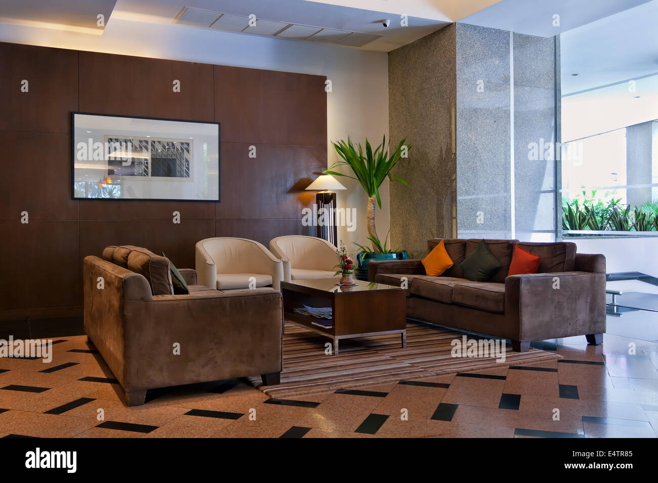 brown sofas the lobby Stock Photo
