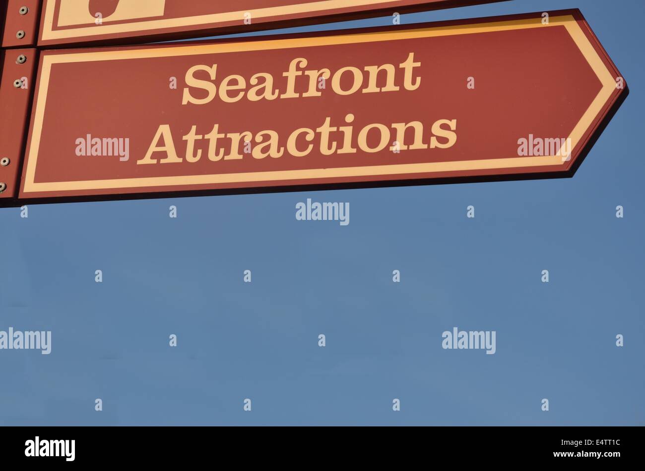 Sign to seafront attractions Stock Photo