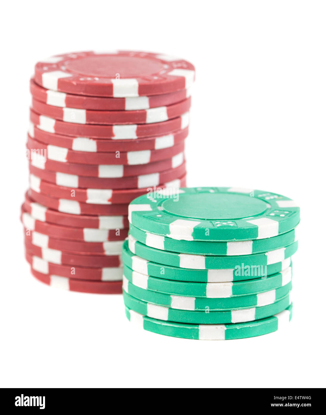 Stacks of red and green poker chips Stock Photo