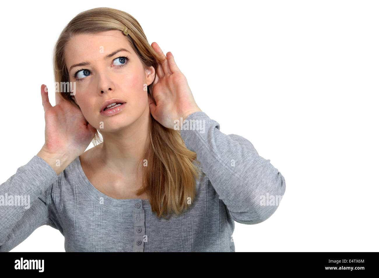 Woman listening carefully Stock Photo Alamy