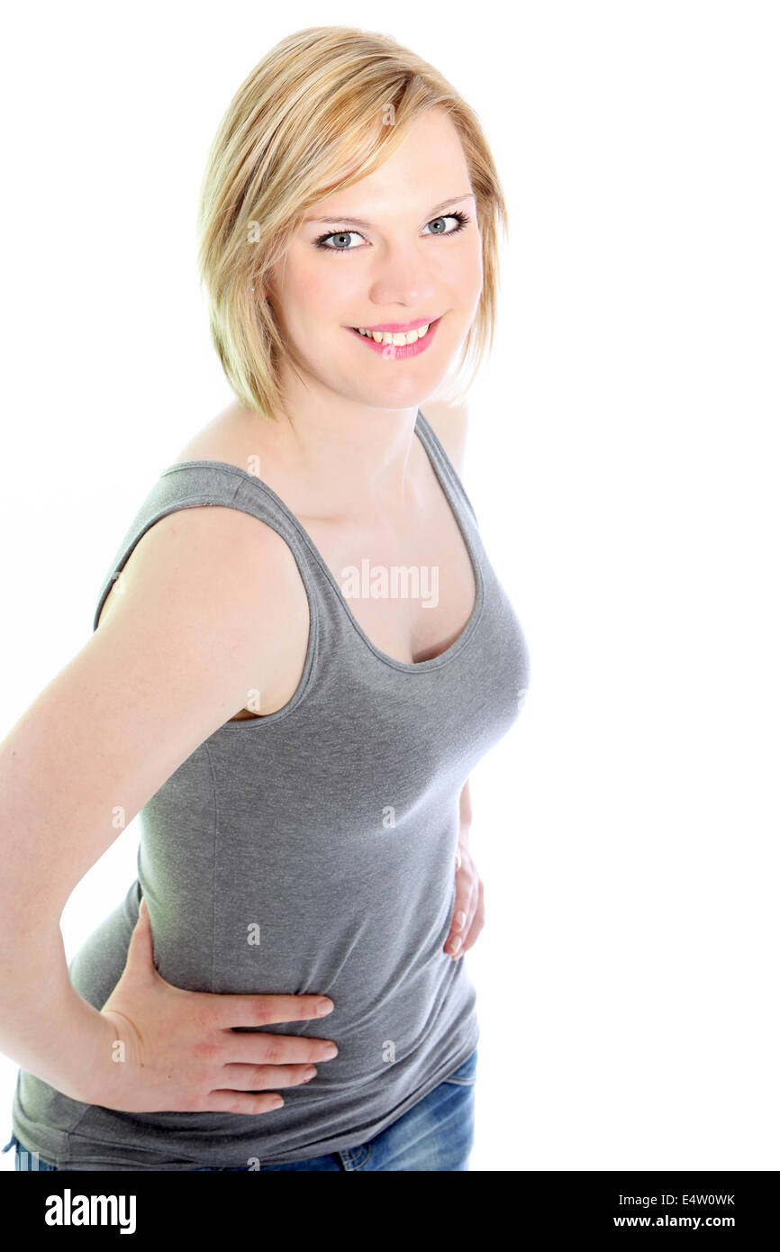Smiling young curvaceous blonde Stock Photo