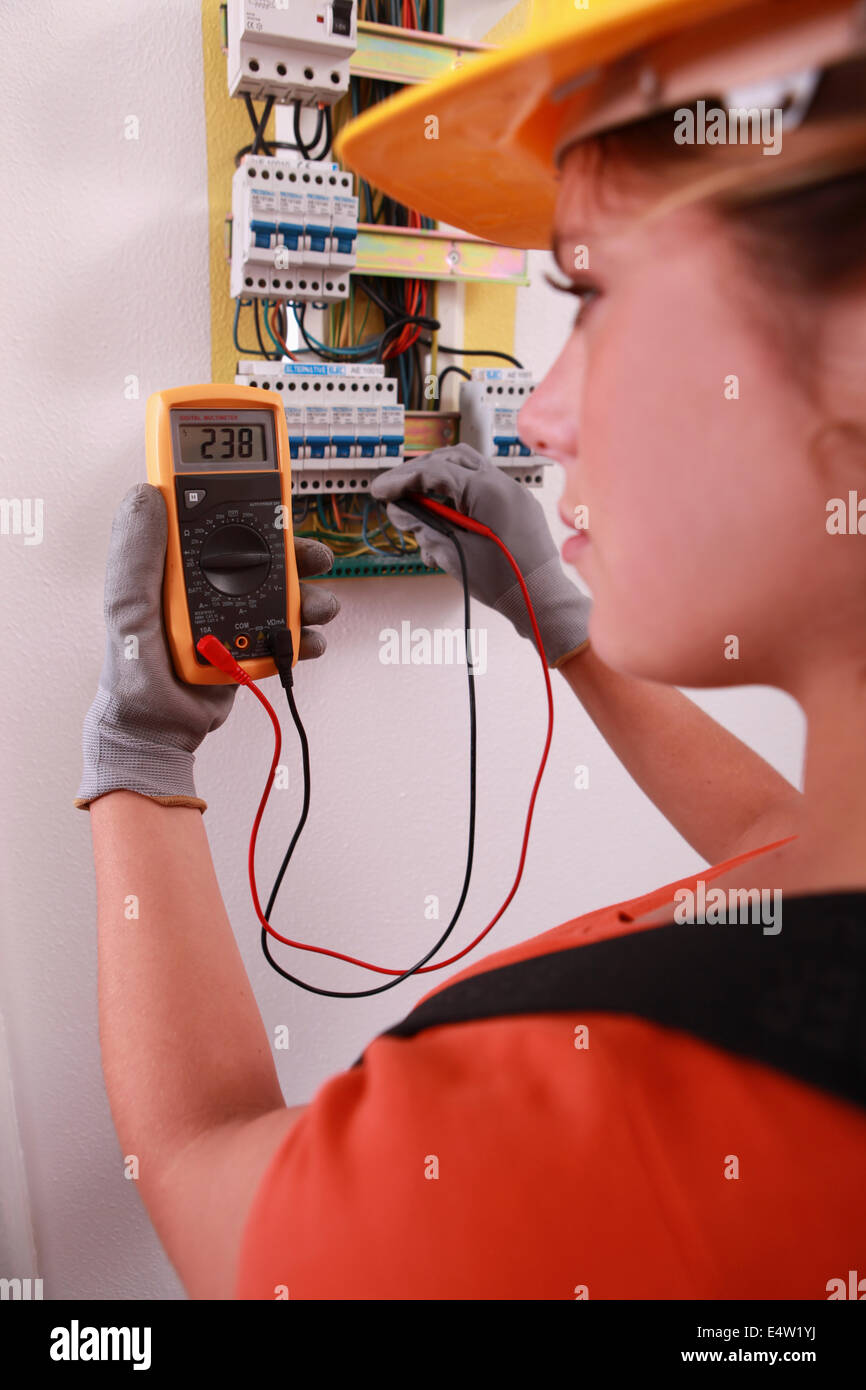 Female electrical engineer Stock Photo
