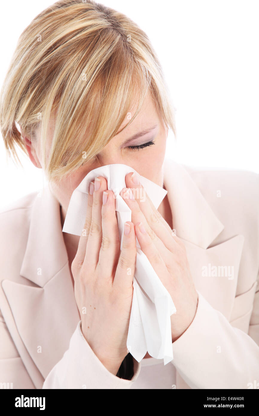 Young woman with a head cold Stock Photo Alamy