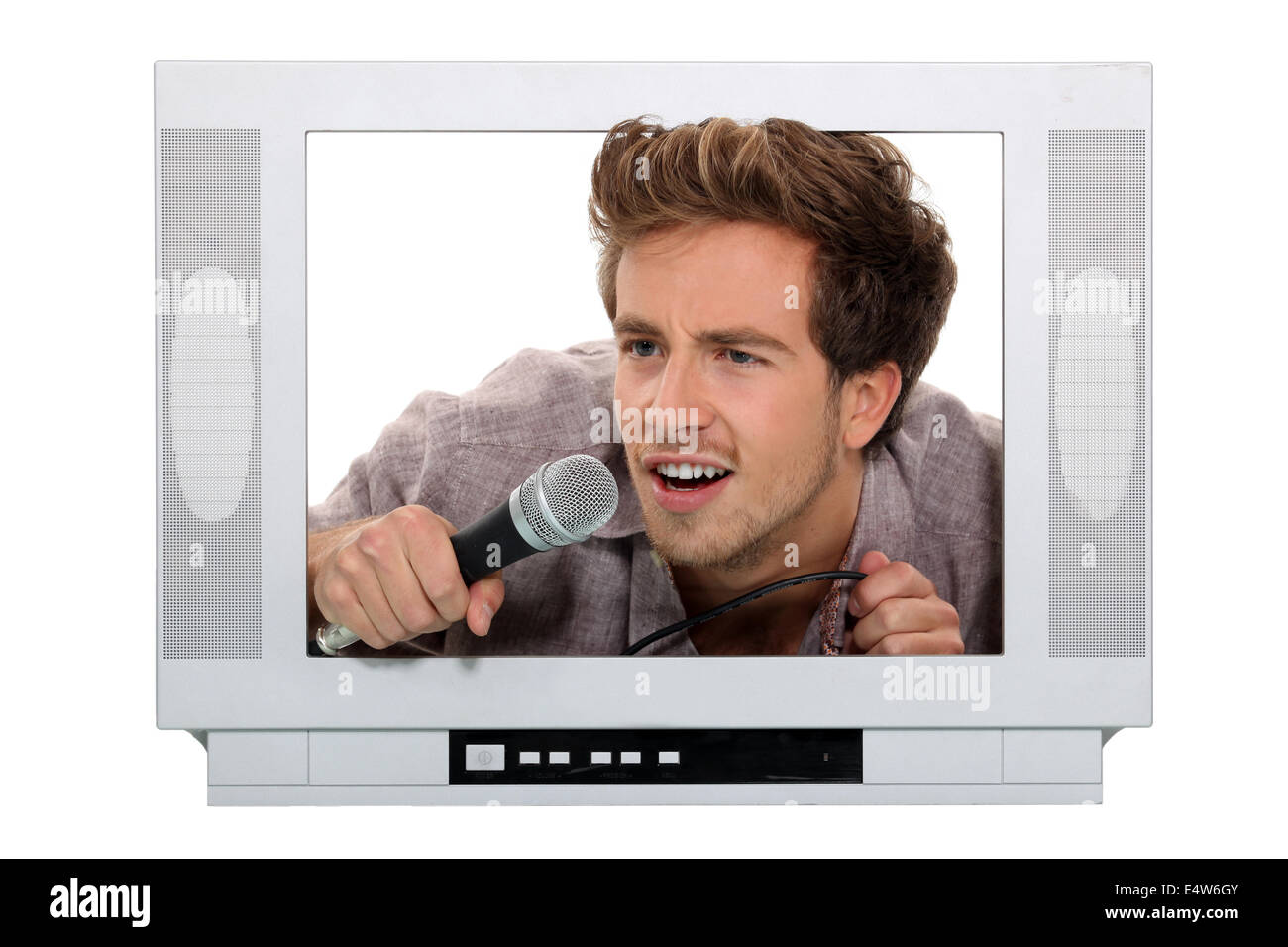 young male tv host Stock Photo