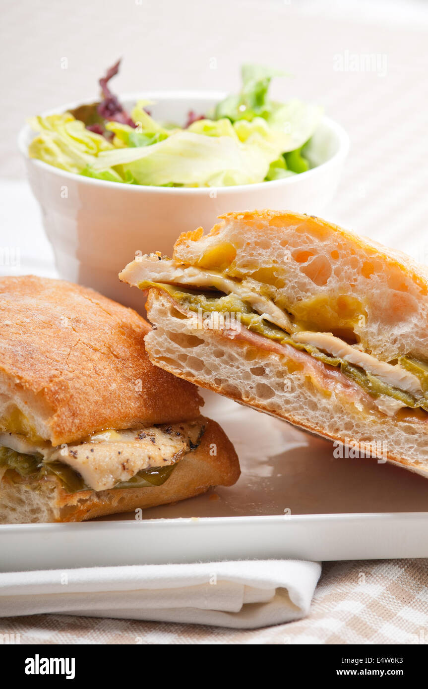Italian ciabatta panini sandwich chicken Stock Photo