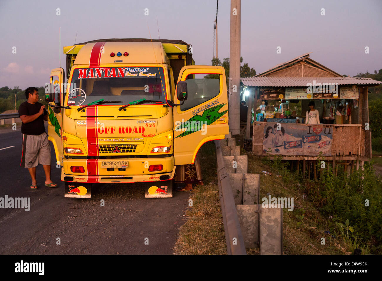 Bali, Indonesia.  Roadside Refreshment Stand, Early Morning. Stock Photo