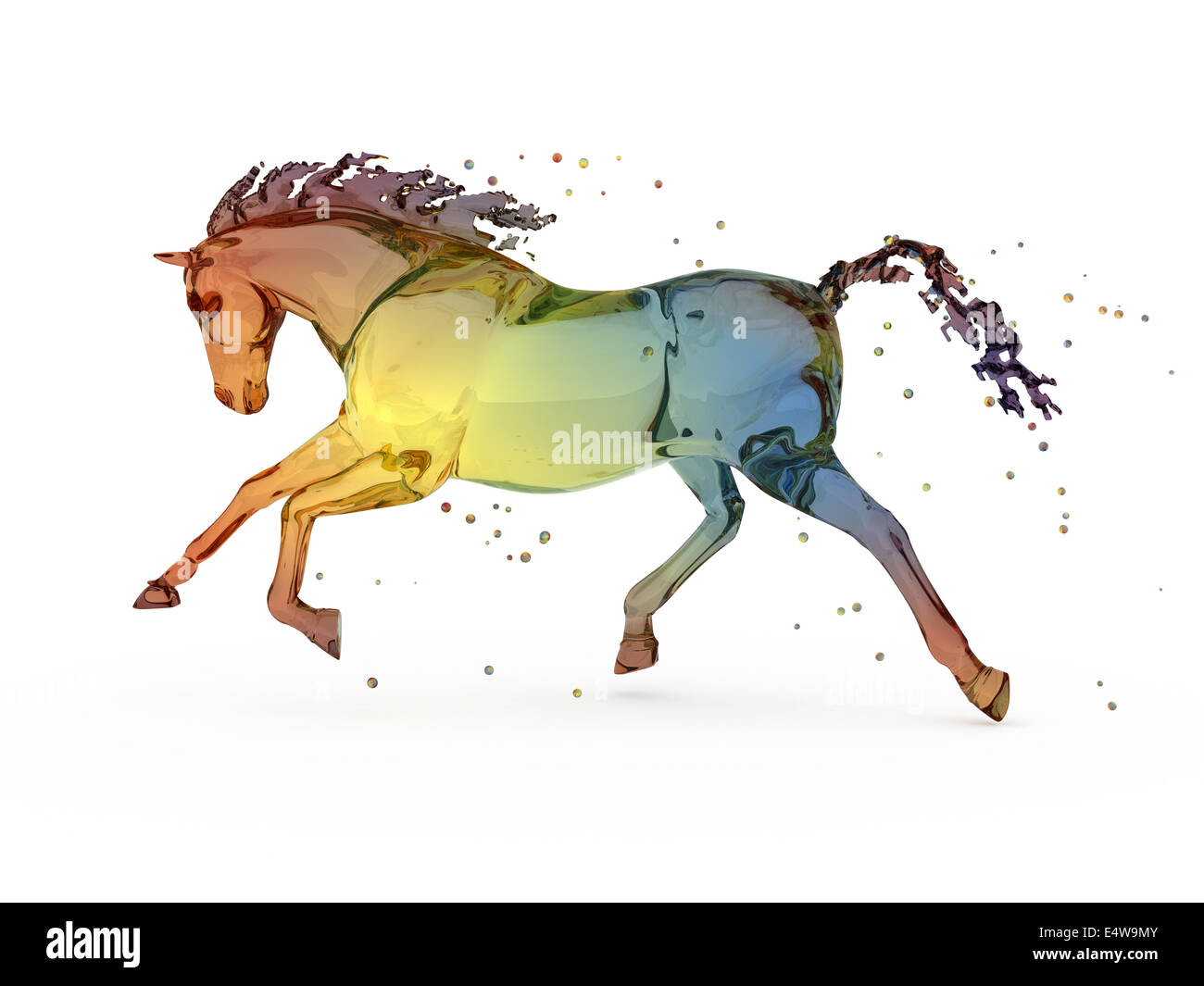 Rainbow water running horse over white Stock Photo