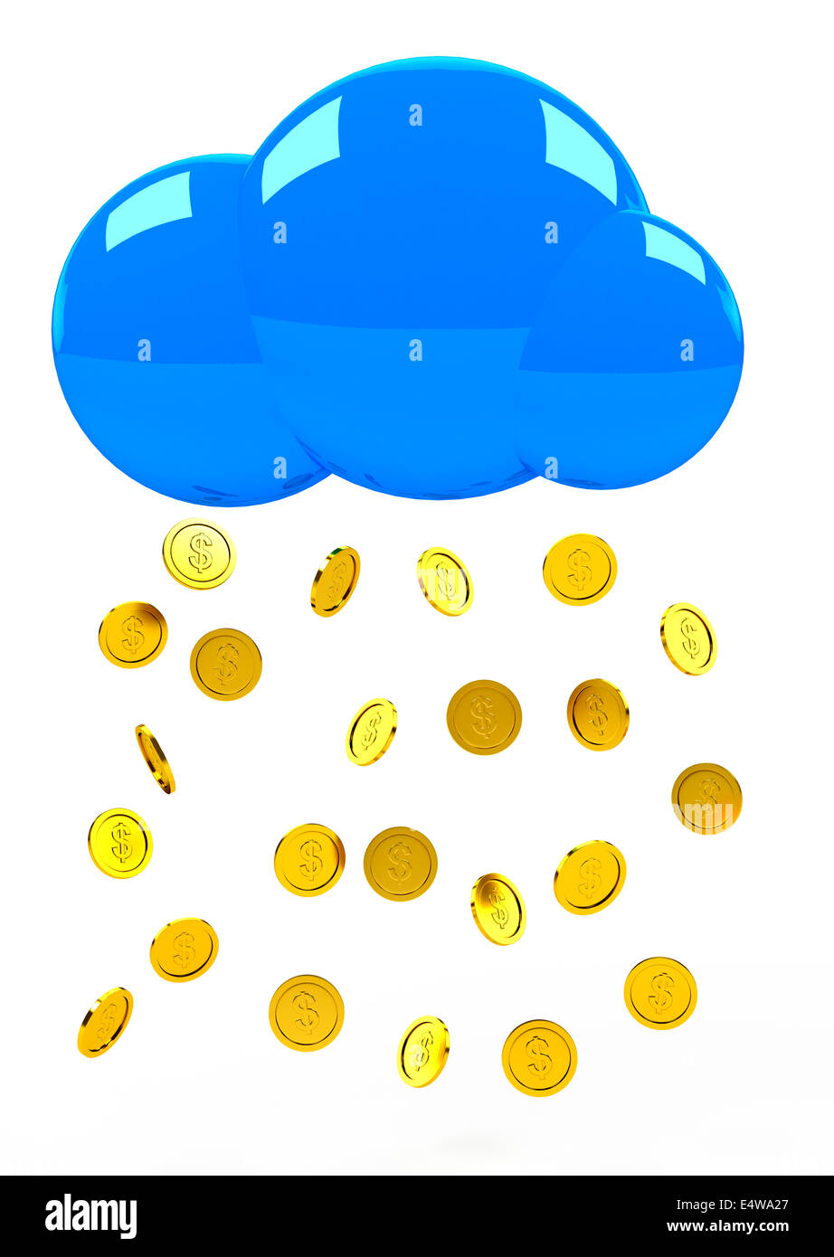 Raining gold coins with cloud. Stock Photo