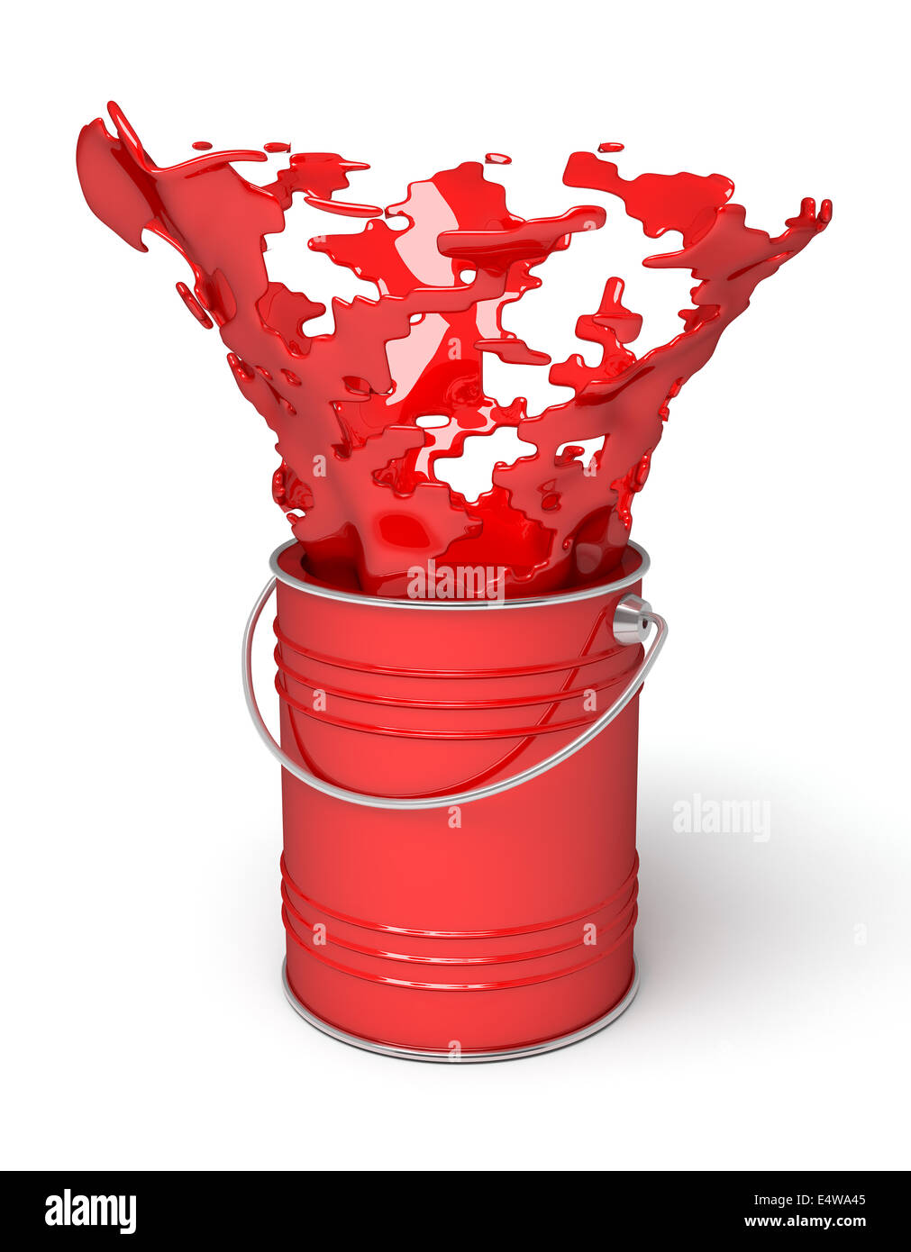 Red paint splashing out of can Stock Photo