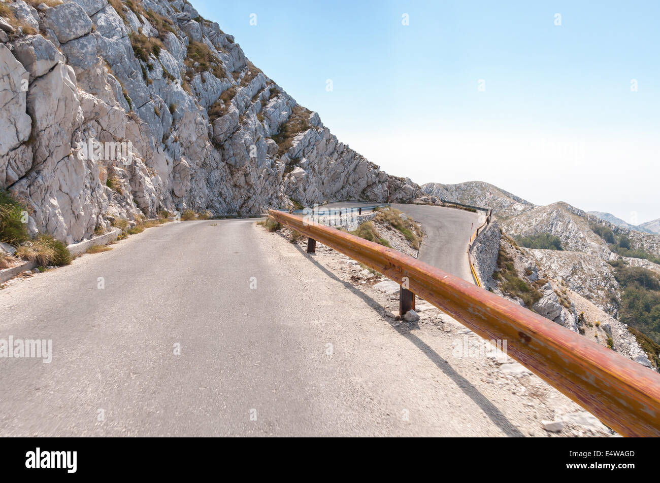 Curve on winding road in Biokovo Mountains, Croatia. Stock Photo