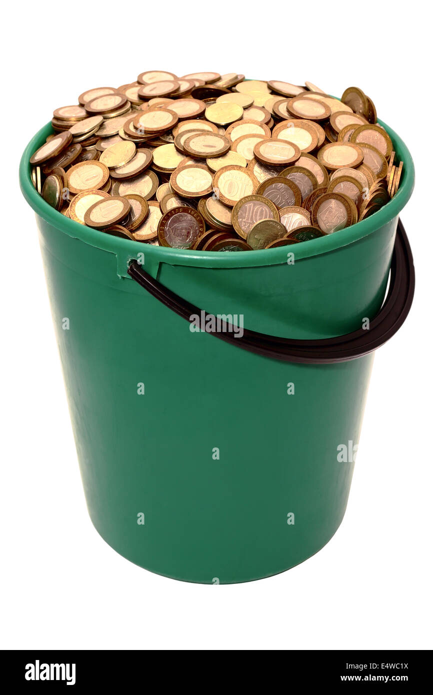 A bucket of coins Stock Photo Alamy