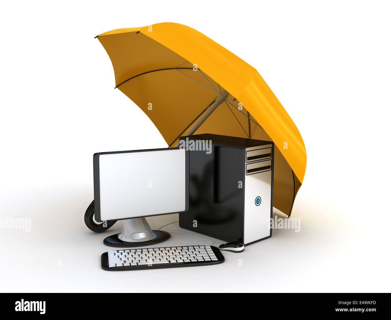 Computer under umbrella Stock Photo Alamy