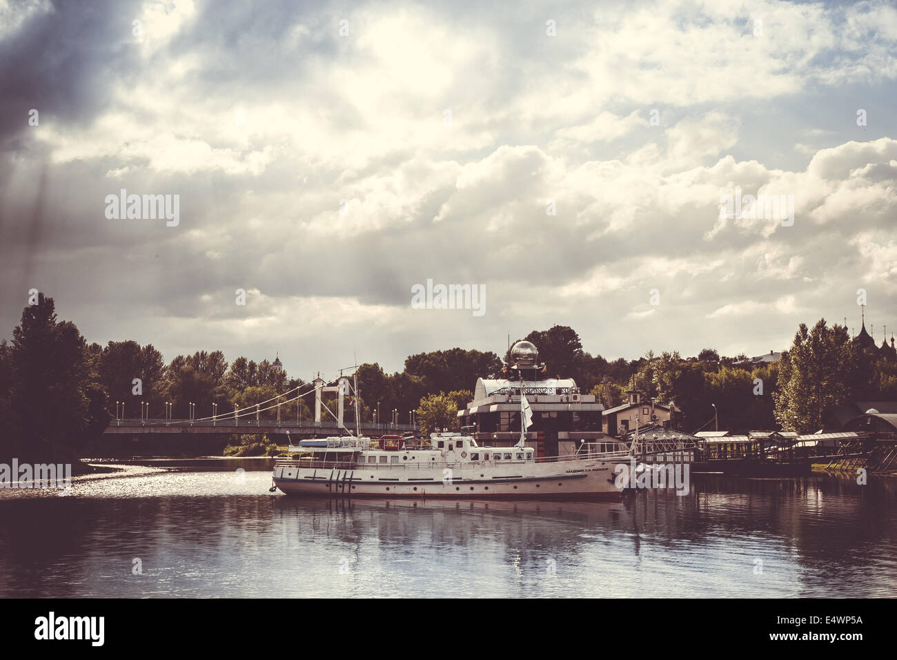 Yacht in Volga Stock Photo