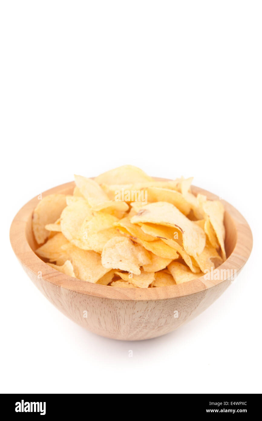 Crisps in a wooden bowl Stock Photo