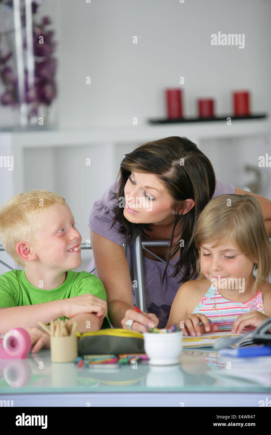 mother spending time with her children Stock Photo