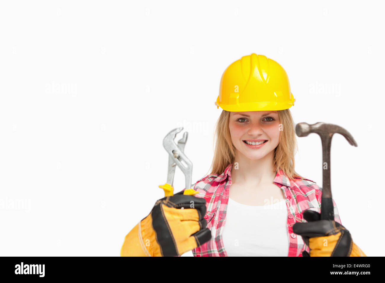 Woman helmet holding hammer hi-res stock photography and images - Alamy