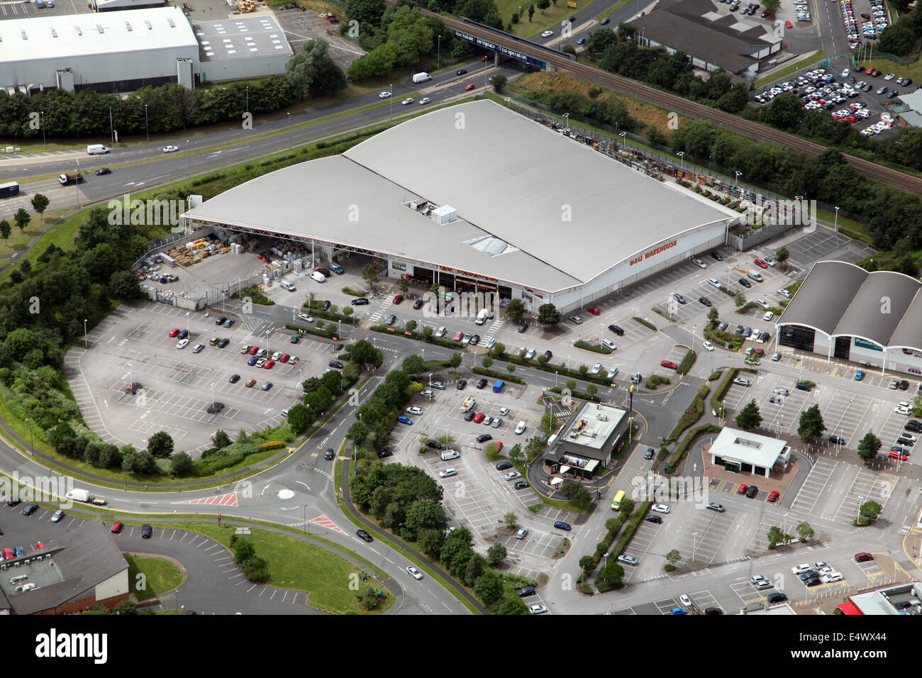 aerial view of a modern B&Q superstore in Rochdale, Lancashire, UK Stock Photo