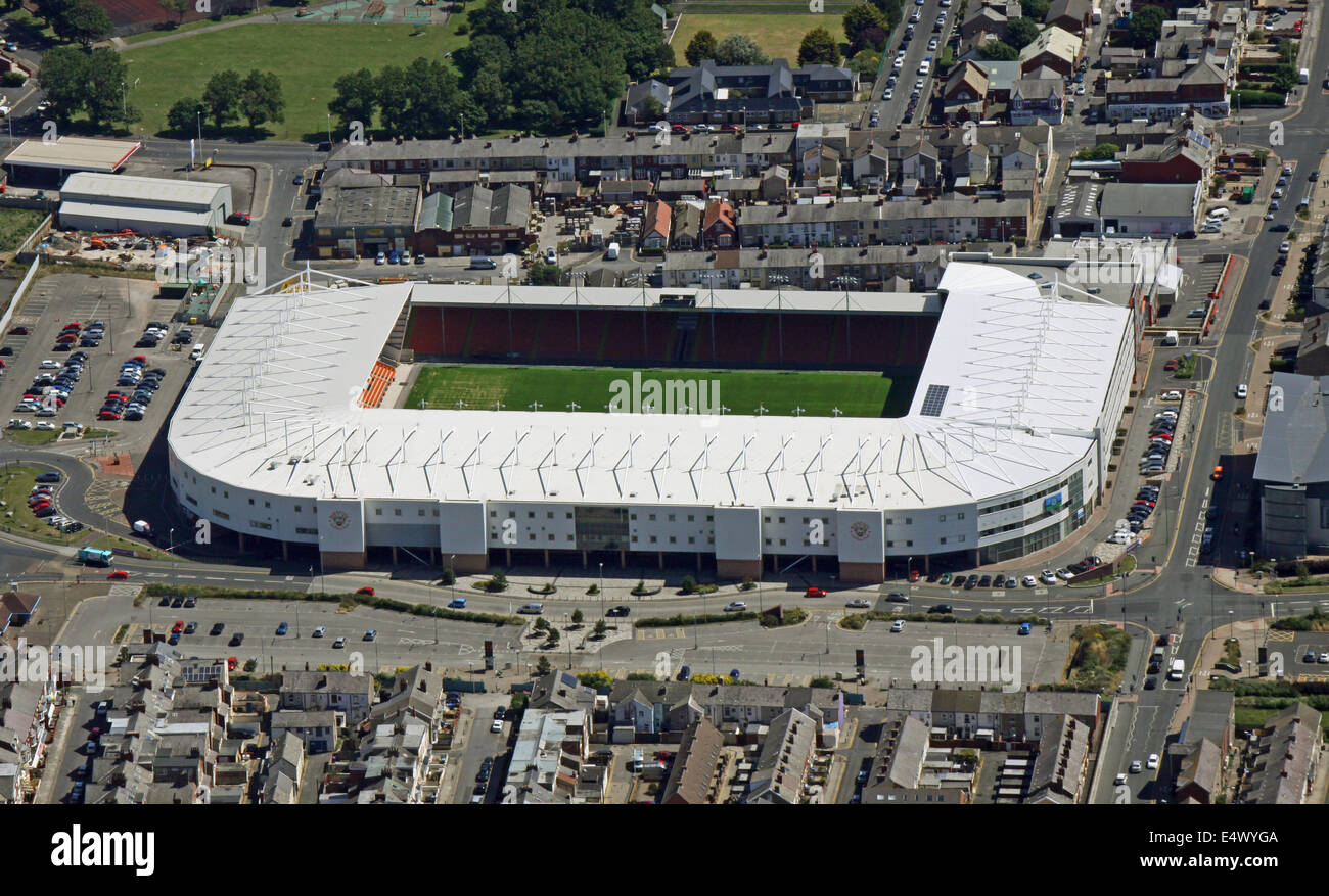 aerial view of Blackpool Football Club's Bloomfield Road stadium, UK Stock Photo