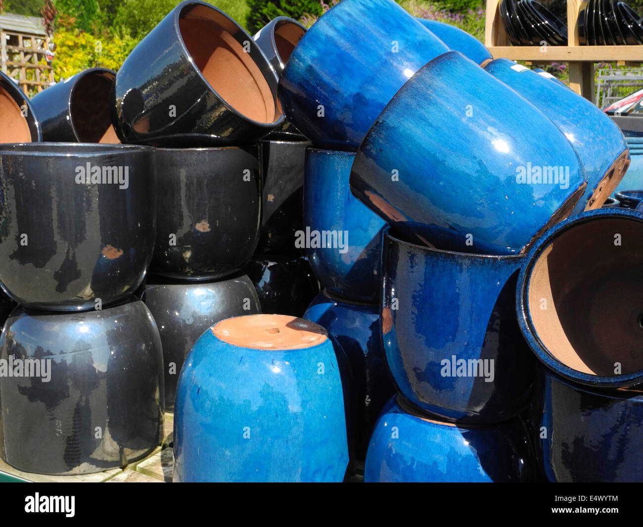 Glazed flower plant pots Stock Photo